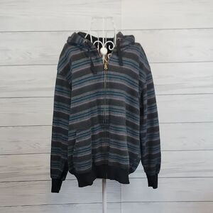 Mountain Club Y2K Men's Striped Gray Hoodie Sweatshirt Size L